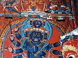 Tibet Guge 06 Tsaparang White Temple 04 01 Yamantaka Above Hayagriva�s outstretched right arm is a beautiful painting of Yamantaka with six heads, hands and feet, riding on the back of a buffalo. Photo - Aschoff: Tsaparang - K�nigsstadt in Westtibet (1997).